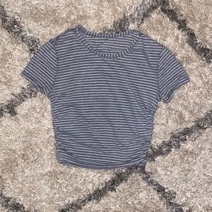 Lululemon Gray and White Striped Cropped Shirt
